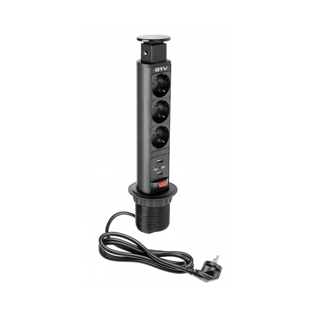 Sähkötolppa 60mm 3kpl 230V Pistorasia 2kpl USB – Musta