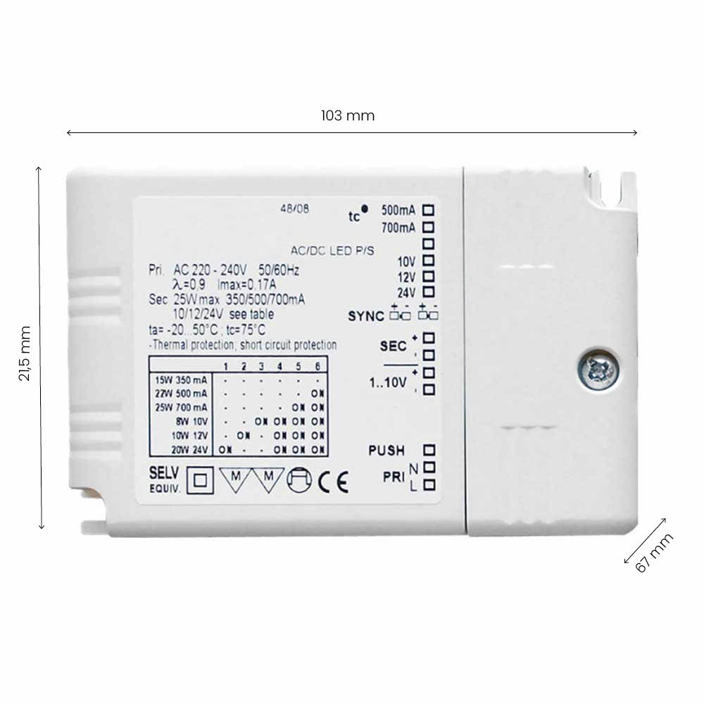 Muuntaja Drikon - Himmennettävä - 350-700mA/12-24V