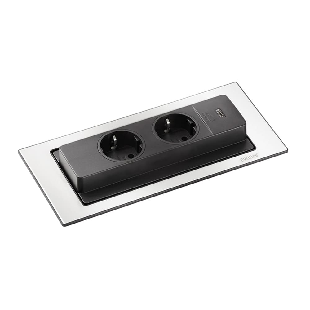Pistorasia Backflip 2 & 1 USB-C - Ruostumaton Teräksen Ilme