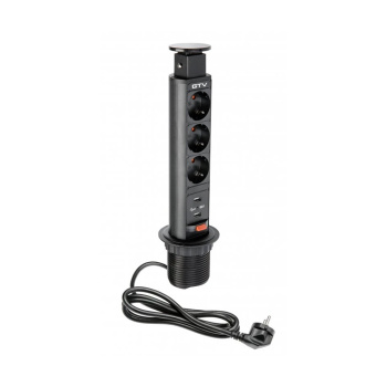 Sähkötolppa 60mm 3kpl 230V Pistorasia 2kpl USB – Musta