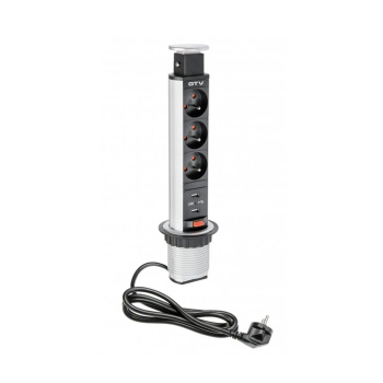 Sähkötolppa 60mm 3kpl 230V Pistorasia 2kpl USB – Hopea