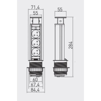 Sähkötolppa 60mm 3kpl 230V EU Pistorasia – Hopea