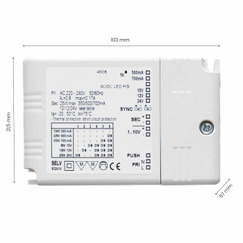 Muuntaja Drikon - Himmennettävä - 350-700mA/12-24V